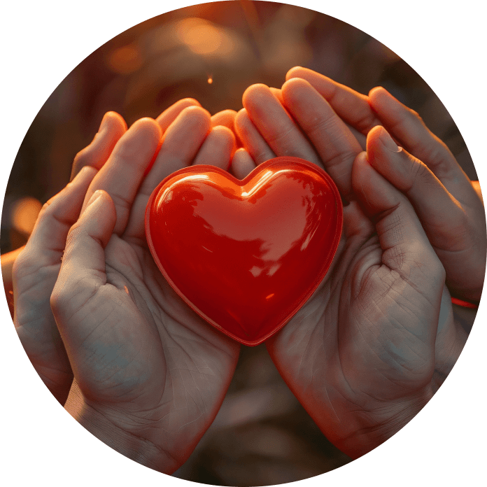 Hands gathered around a heart as a symbol of compassion