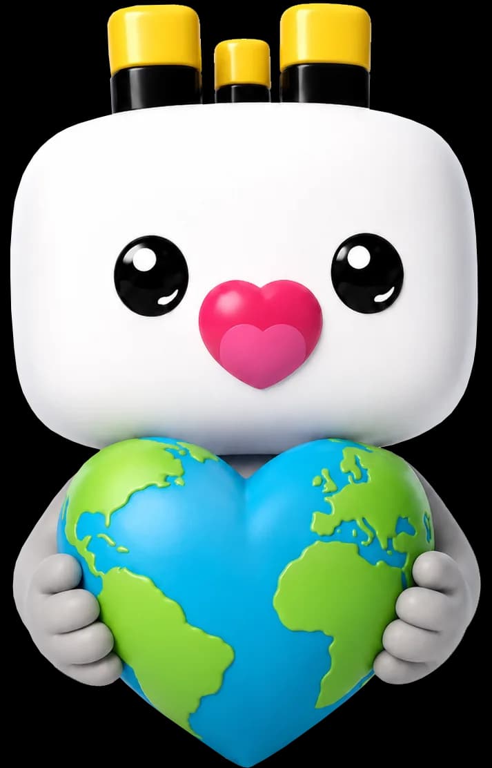 Heart Heart mascot holding a globe-shaped heart