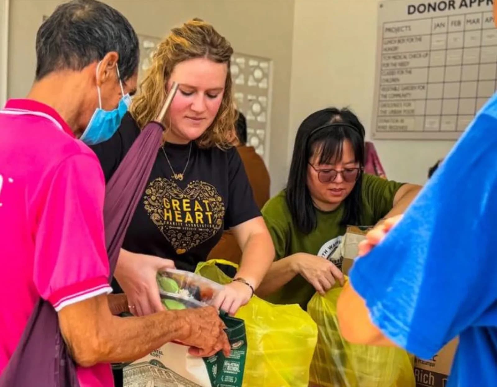 Great Heart volunteers preparing care supplies